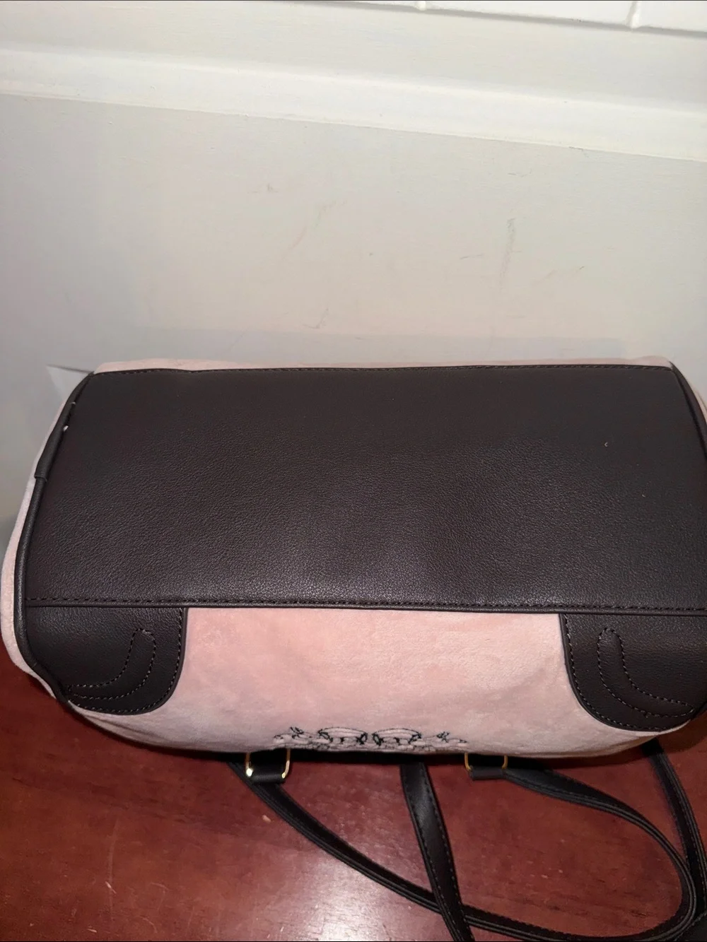 Juicy Couture Pink Suede Satchel with Dark Brown Trim & Gold Hardware